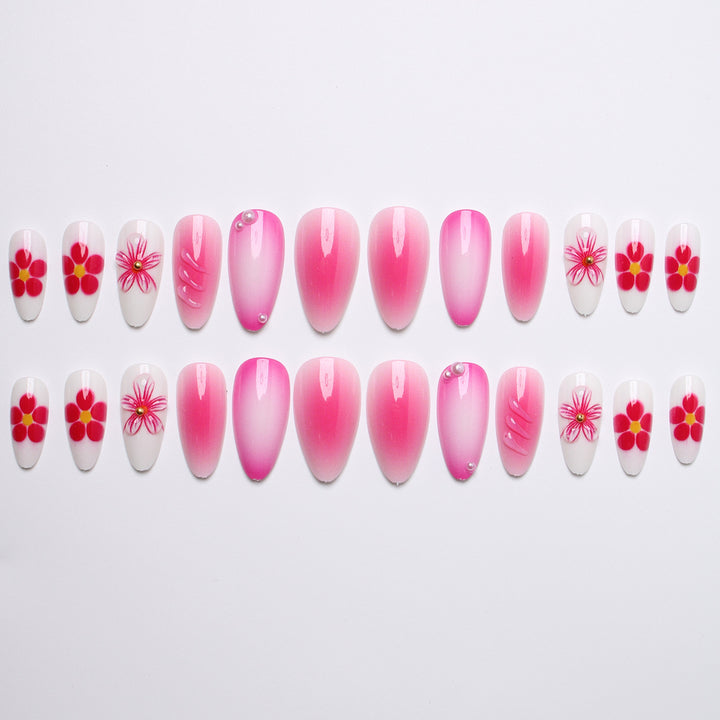 Artificial nails with floral design and 3D flowers Stornfield