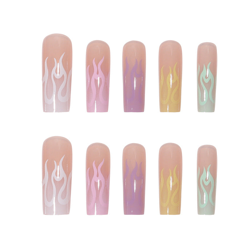 Artistic Long Acrylic Nail Extensions with Flame Design Stornfield