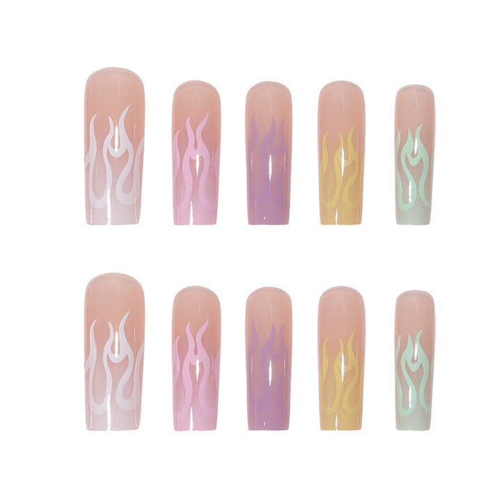 Artistic Long Acrylic Nail Extensions with Flame Design Stornfield