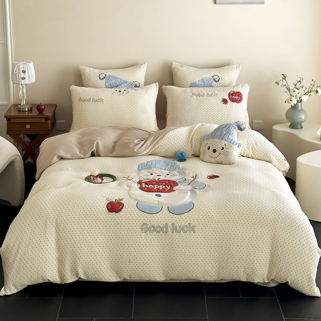 Children's Cotton Duvet Cover Set with 3D Rabbit Appliqué and Ear Pillow Shams