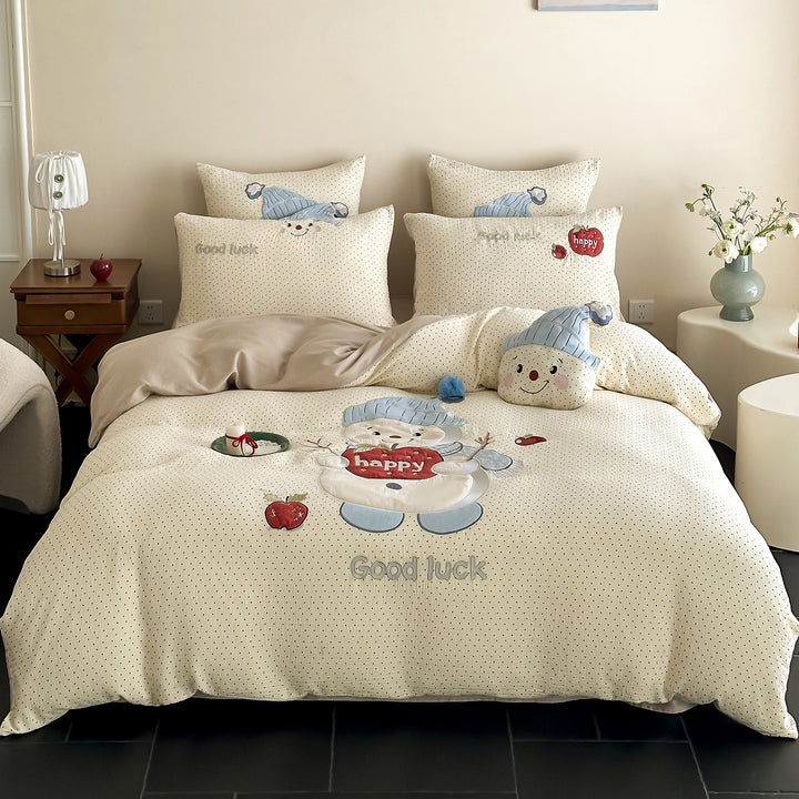 Children's Cotton Duvet Cover Set with 3D Rabbit Appliqué and Ear Pillow Shams