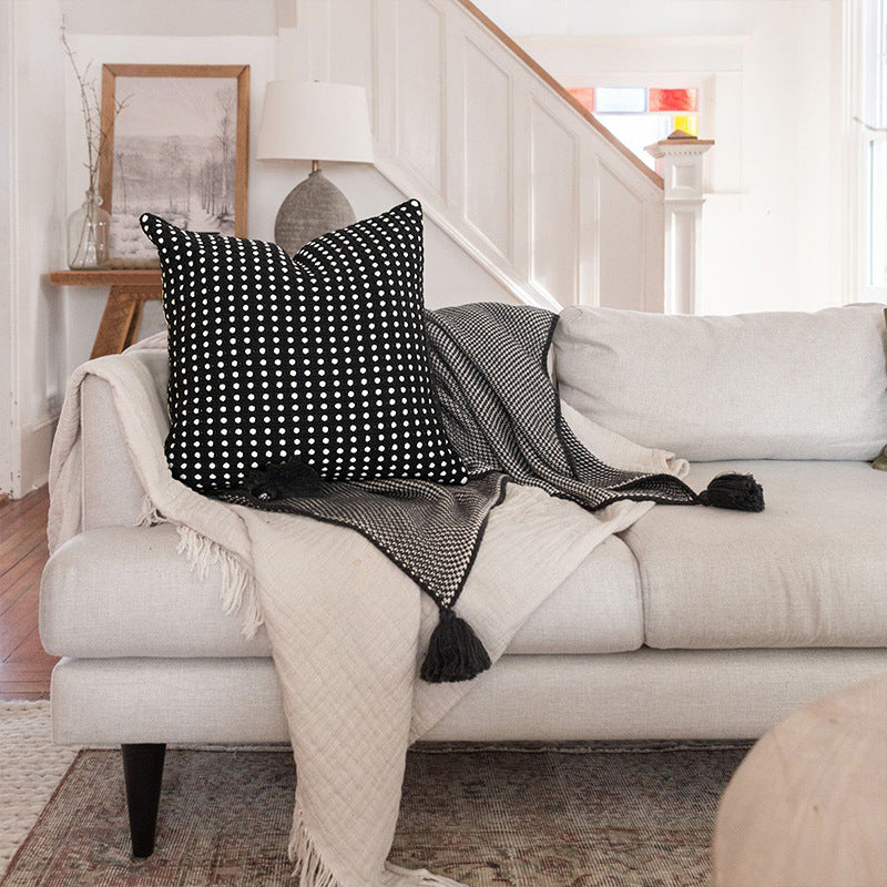 Decorative cushion cover with textured hole waffle weave structure made from cotton-linen mix Stornfield