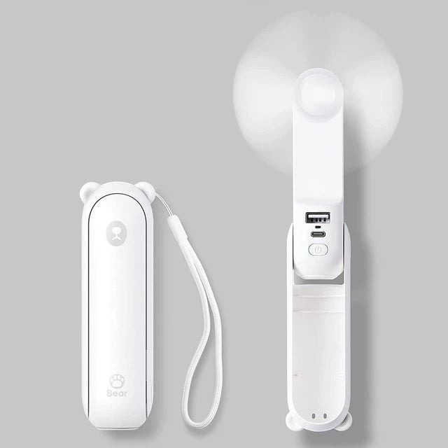 Unisex One Size Foldable Rechargeable Hand Fan with Integrated Power Bank and Dual USB Charging Ports Stornfield