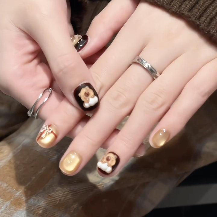 Artistic Bear-Themed Press-On Nails
