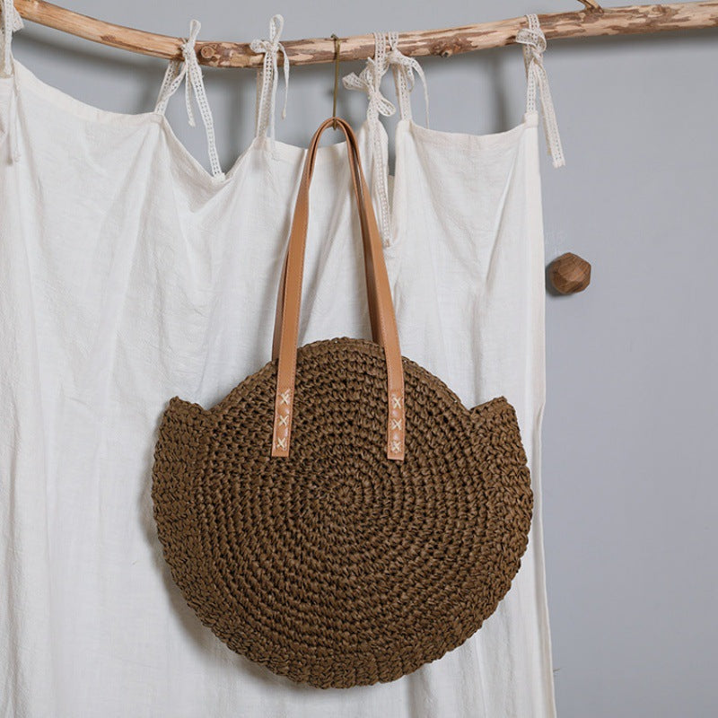 Basket bag with leather handles and colorful design Stornfield