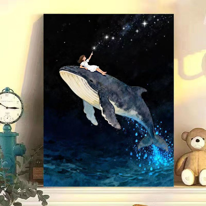 Dreamy Whale and Girl Canvas Artwork Stornfield