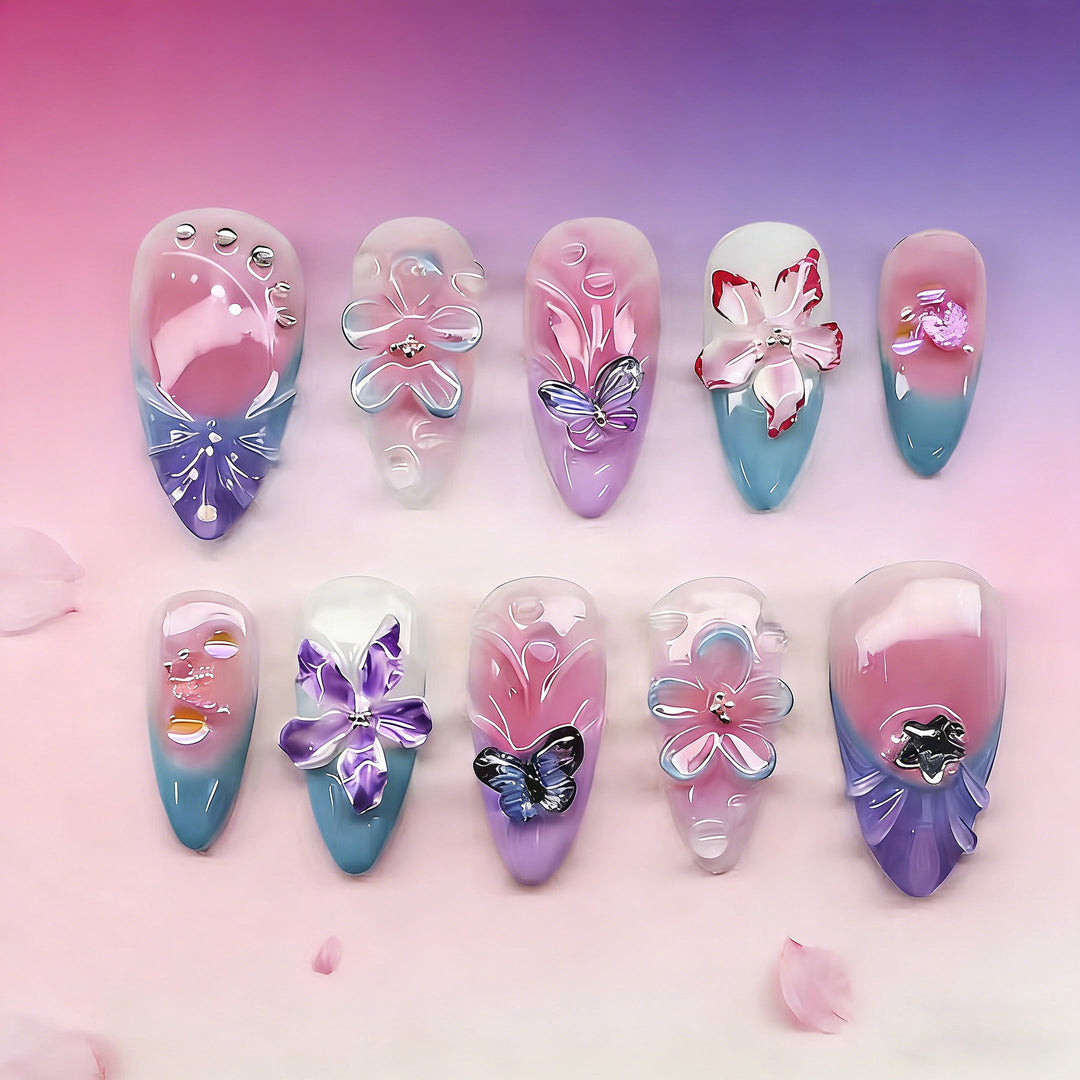 Artificial nail tips with delicate floral patterns Stornfield