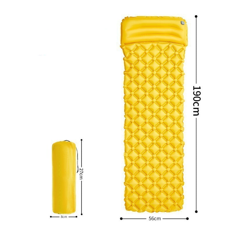 insulated inflatable camping sleeping pad with integrated headrest and quilted anti-slip surface Stornfield