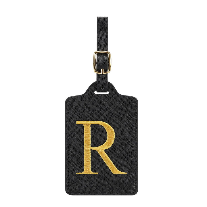 embroidered initial monogram leather luggage tag with adjustable buckle strap Stornfield