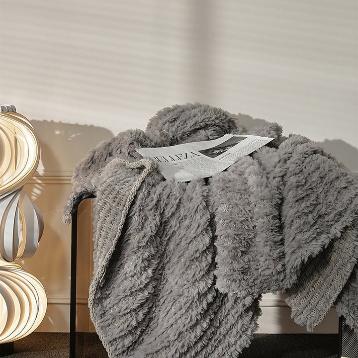 Oversized Plush Faux-Fur Ribbed Throw Blanket