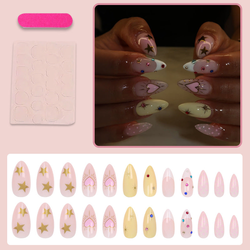 Acrylic nail set with stylish heart and star designs Stornfield