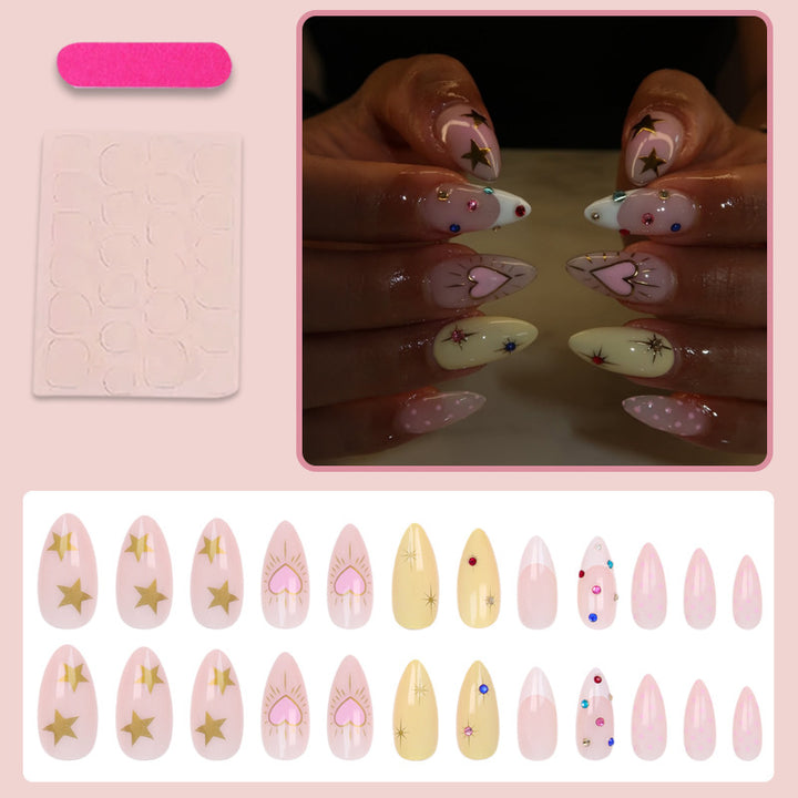 Acrylic nail set with stylish heart and star designs Stornfield
