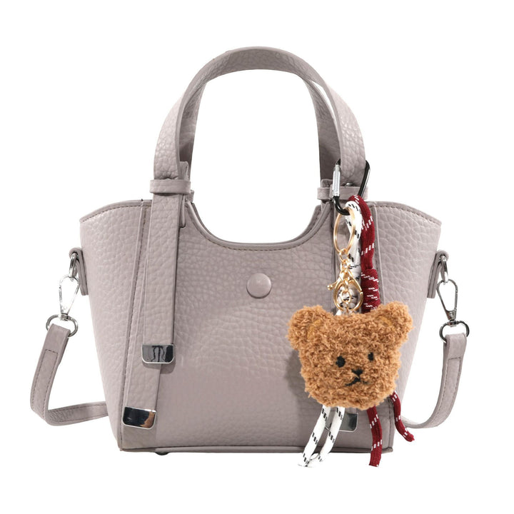 Textured Mini Tote Handbag with Charming Bear Keychain