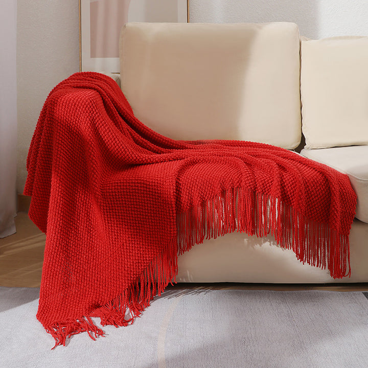 Decorative Fringe Knit Throw Blanket