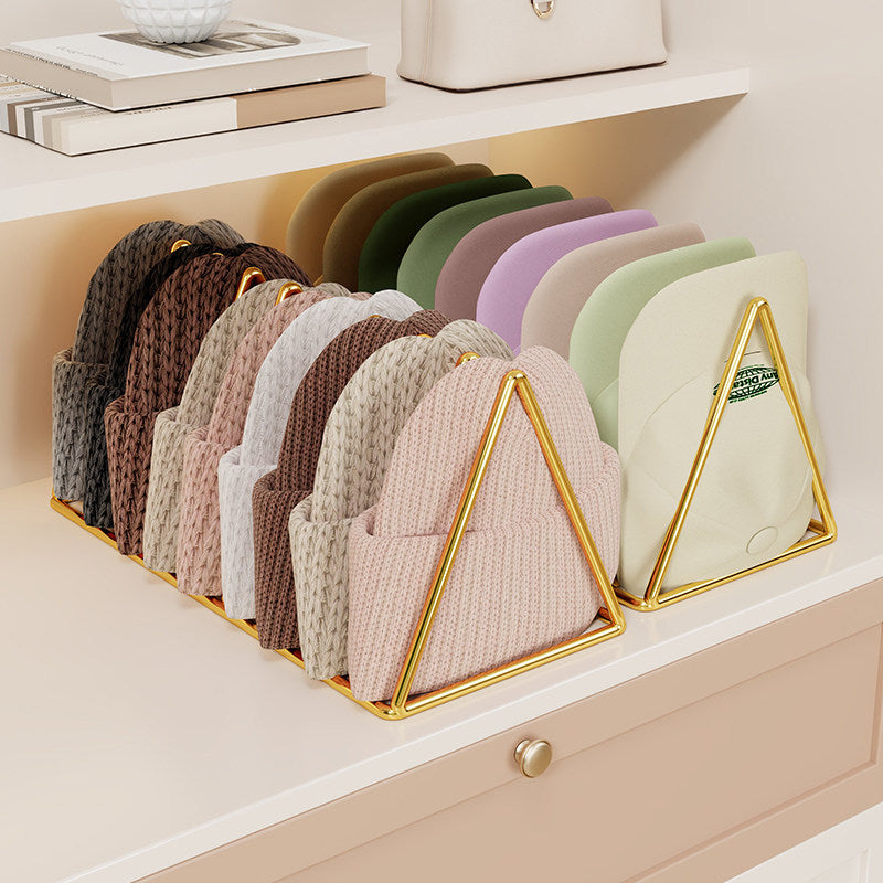 Triangular Metal Multi-Slot Knit Hat and Beanie Organizer Rack