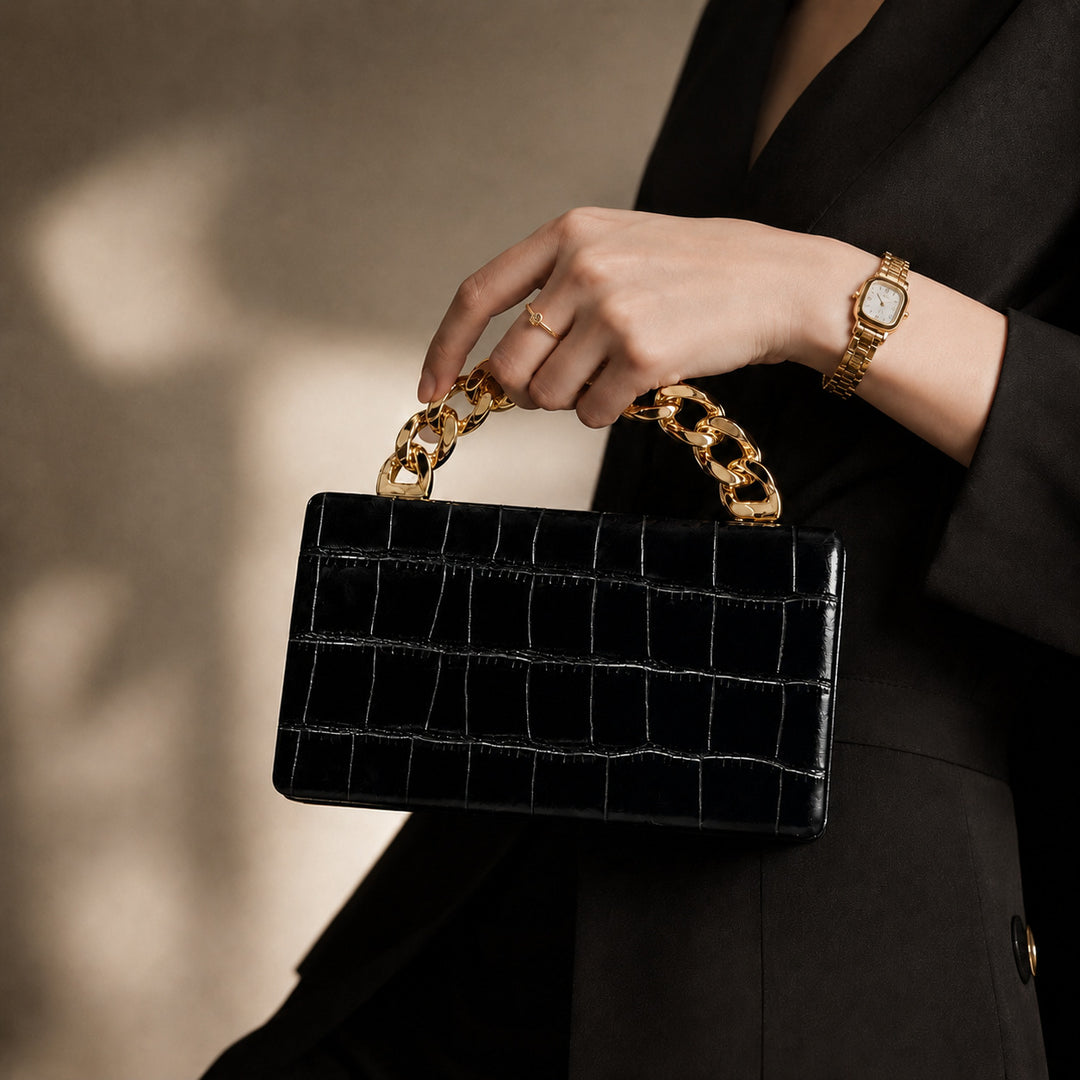 Structured Python-Embossed Handbag