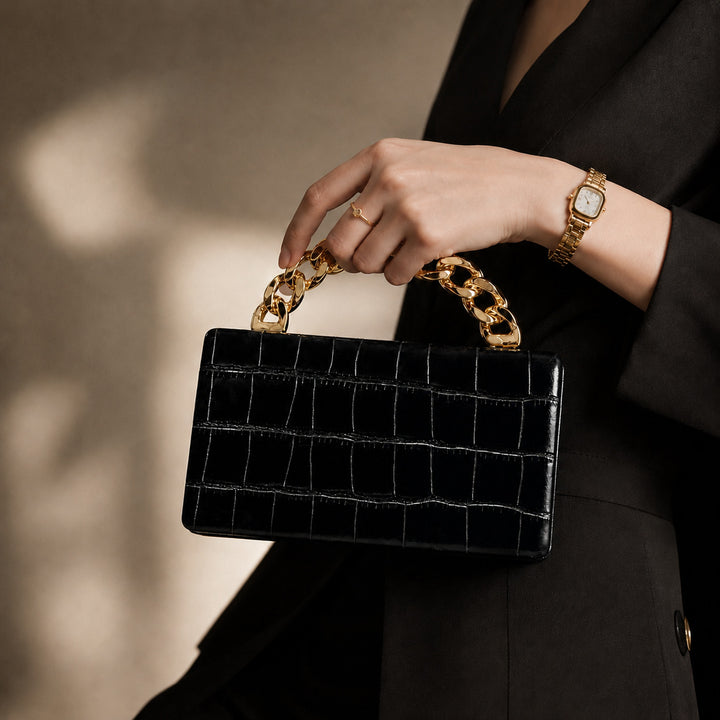 Structured Python-Embossed Handbag