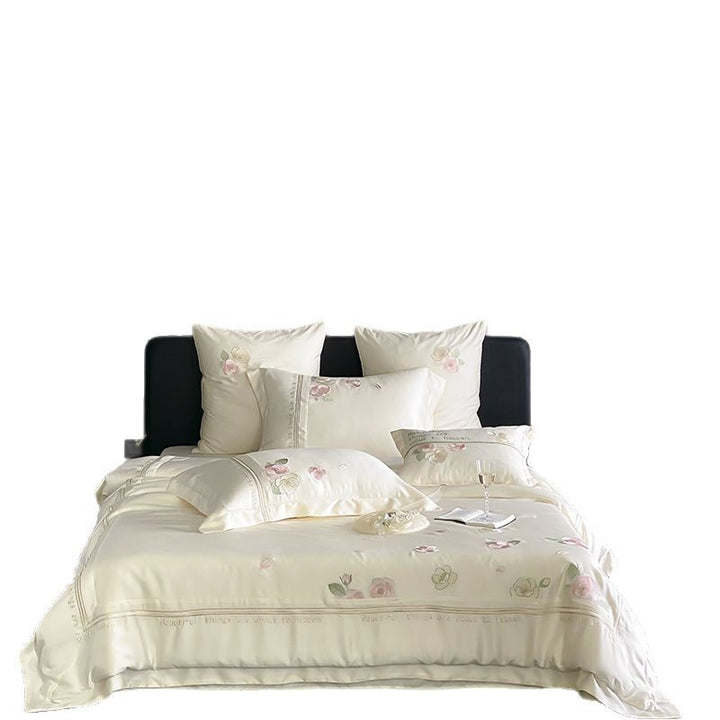 Silk-Blend Botanical Embroidered Duvet Cover Set with Satin Border & Decorative Shams