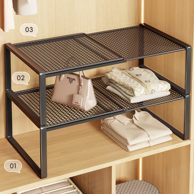 Expandable Metal Closet Shelf Riser and Stackable Wardrobe Organizer