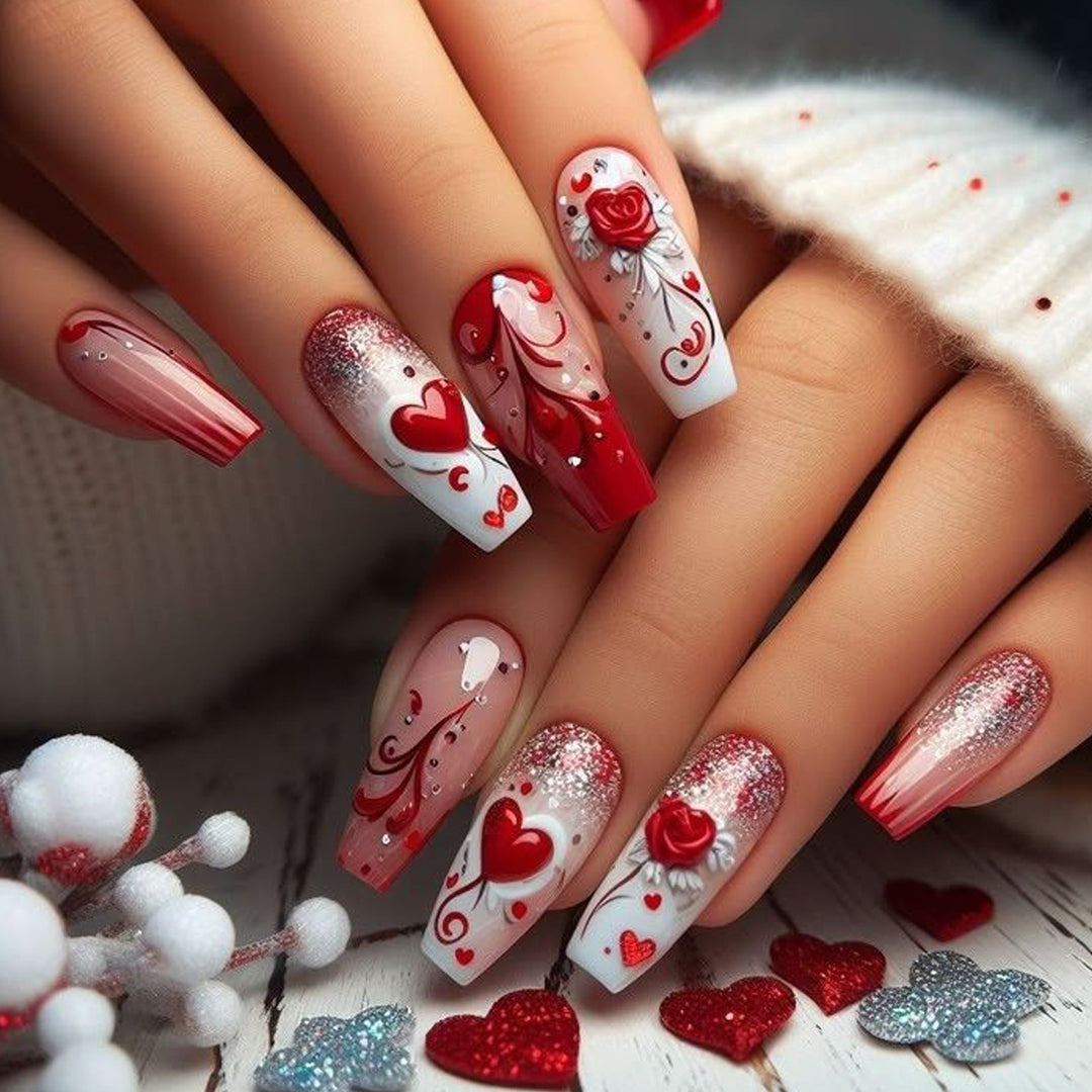 Romantic Heart-Themed Nail Art Set Stornfield