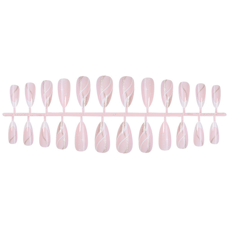 Artificial nail set with elegant marbled tips and glitter accents Stornfield