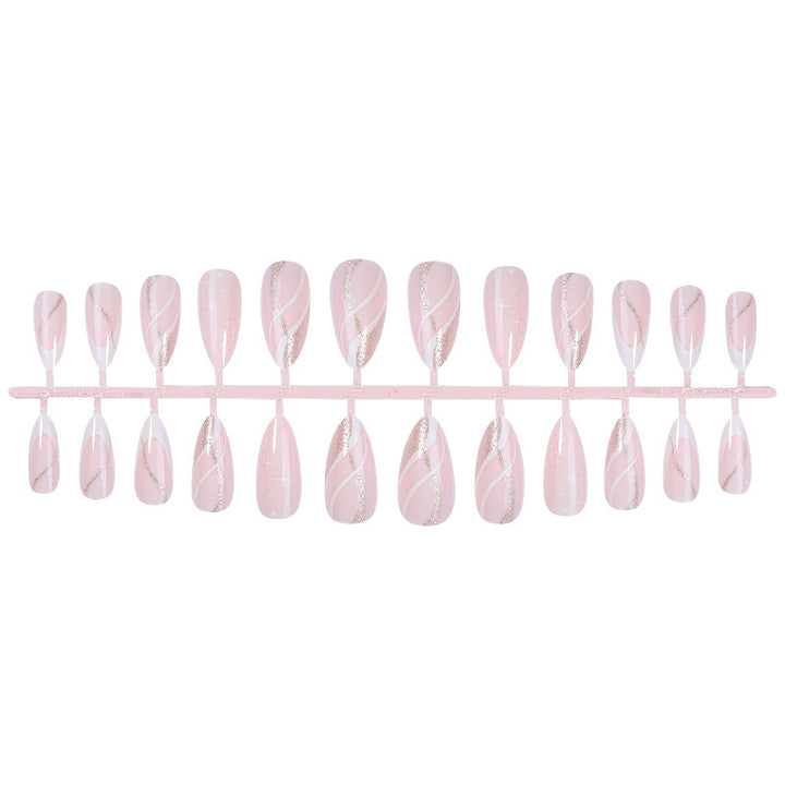 Artificial nail set with elegant marbled tips and glitter accents Stornfield