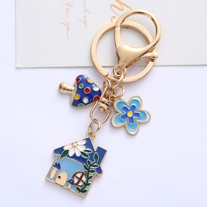 Keychain with Creative Flower and House Design Stornfield