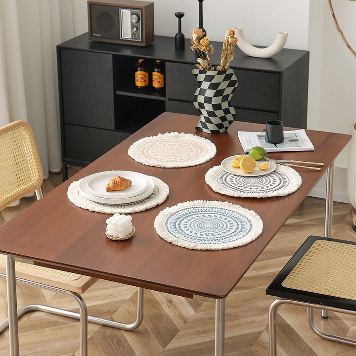 Round woven placemat with fringes and mandala jacquard structure Stornfield