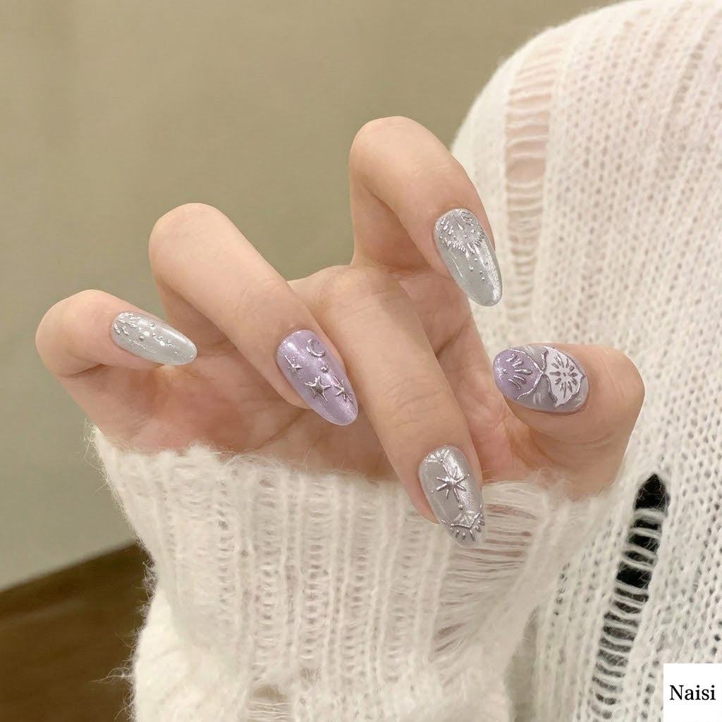 Decorative Metallic Press-On Nail Art Set Stornfield