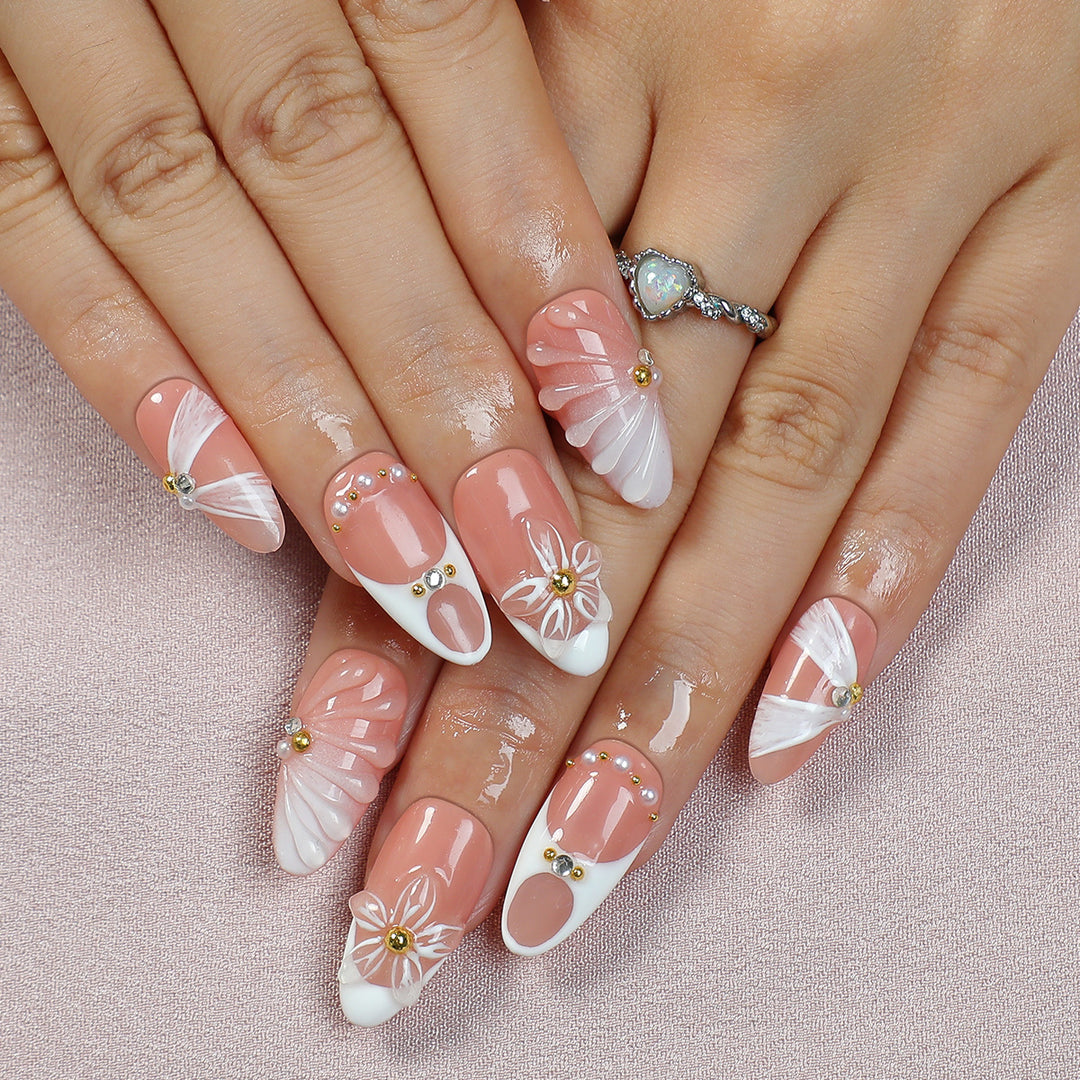 Nail art set with floral decorations and radiant accents Stornfield