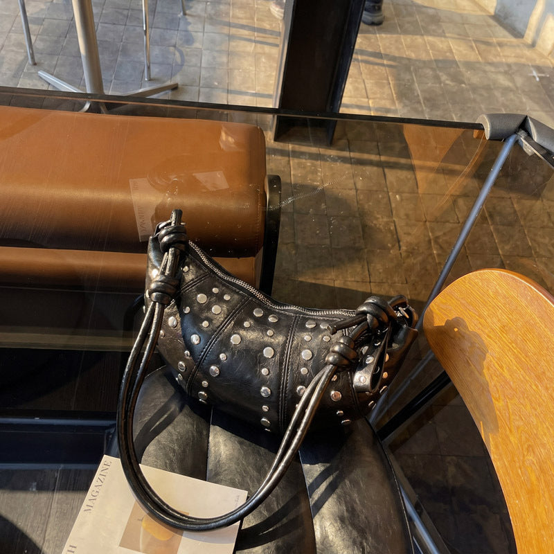 Studded Textured Leather Handbag