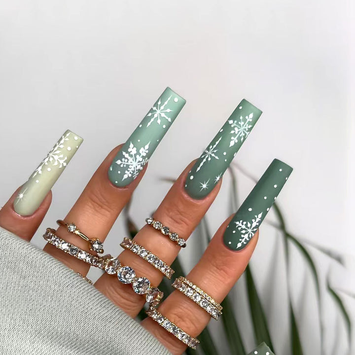 Festive Snowflake-Themed Press-On Nails Stornfield