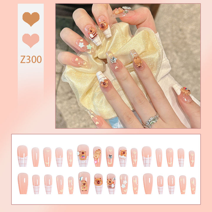 Artificial nail set with charming animal design and sparkling crystal embellishments Stornfield