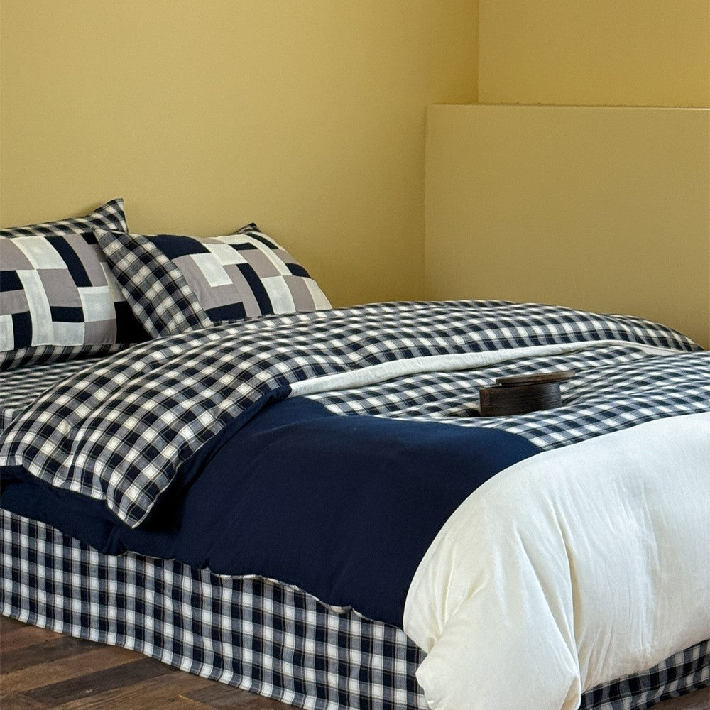 Patchwork bed linen set made of high-quality cotton with Vichy check and reversible function