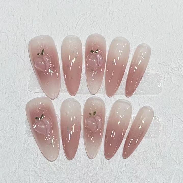 Elegant Press-On Almond Nail Set with Heart Detail Stornfield