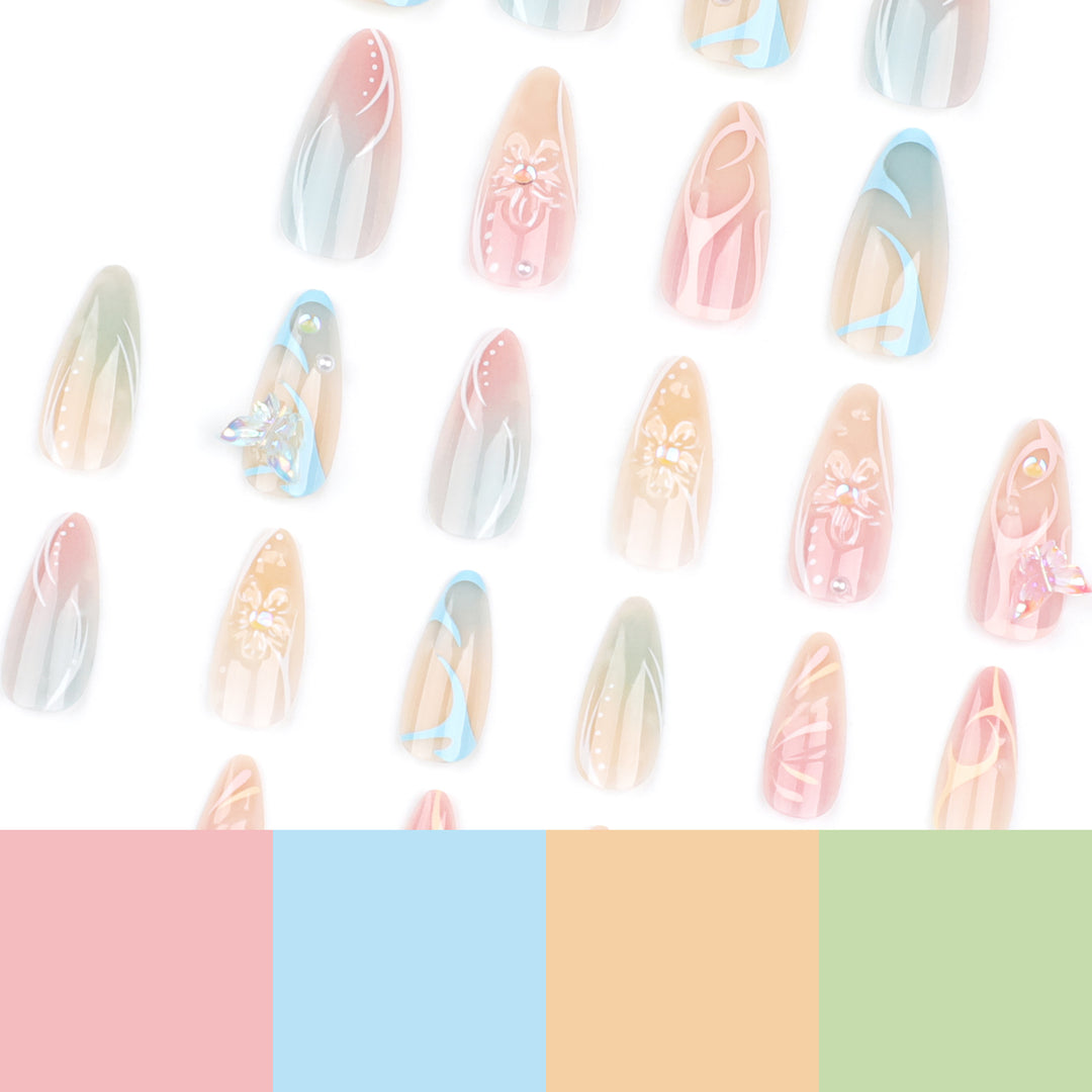Artful Nail Extensions with 3D Flowers and Glitter Accents Stornfield