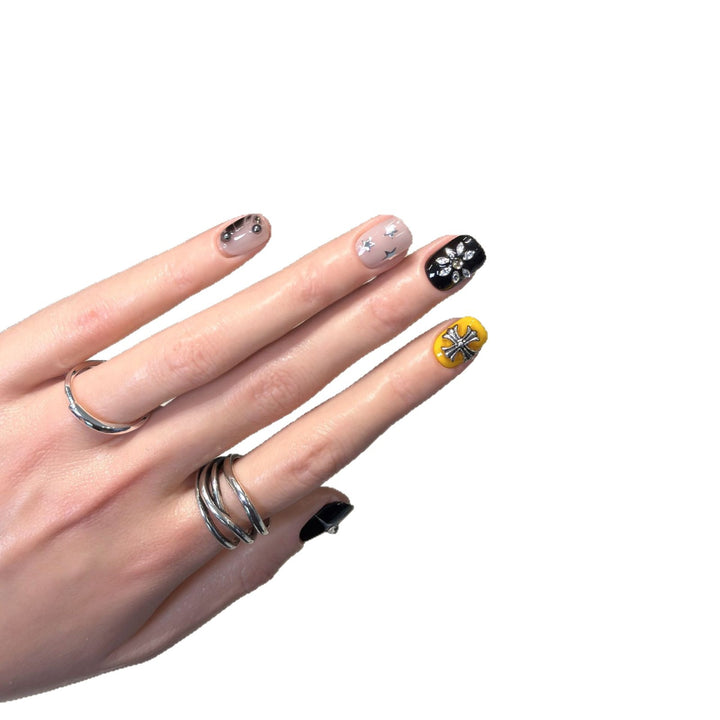 Artisanal Press-On Nail Set with Decorative Details Stornfield