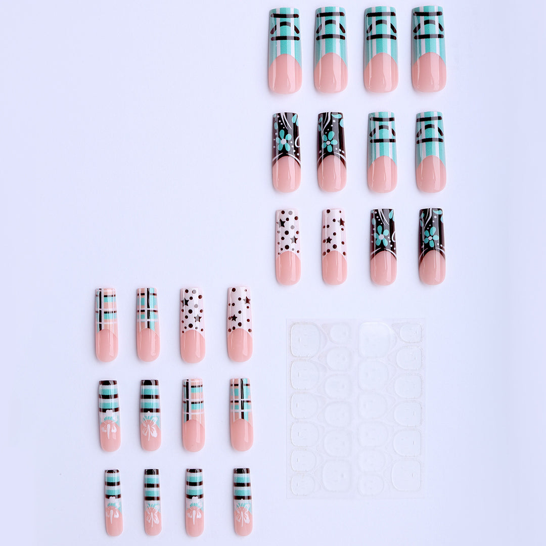 Artificial nails with creative geometric and floral design Stornfield
