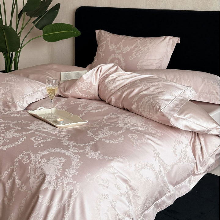 Luxury Jacquard Sateen Duvet Cover Set with Hidden Closure and Corner Ties