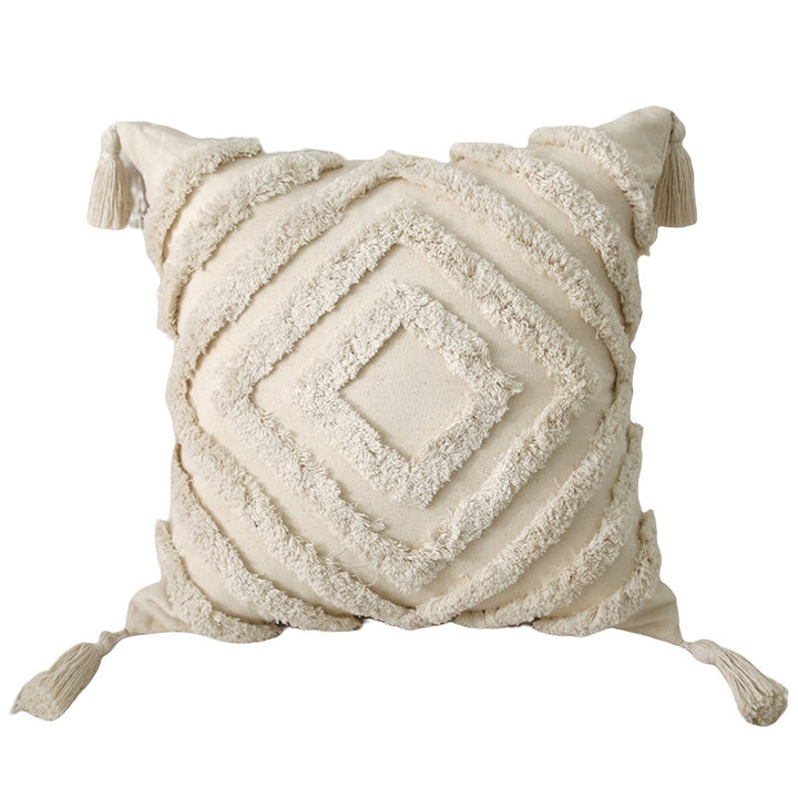 Decorative cushion cover with drawn leaf tufting and tassels Stornfield