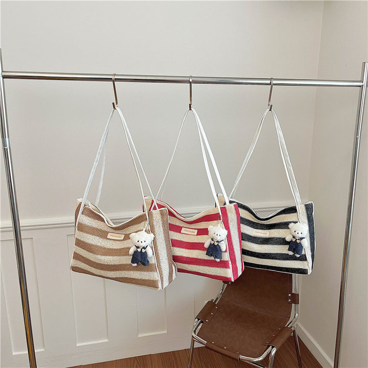 Striped Crochet Beach Tote Bag