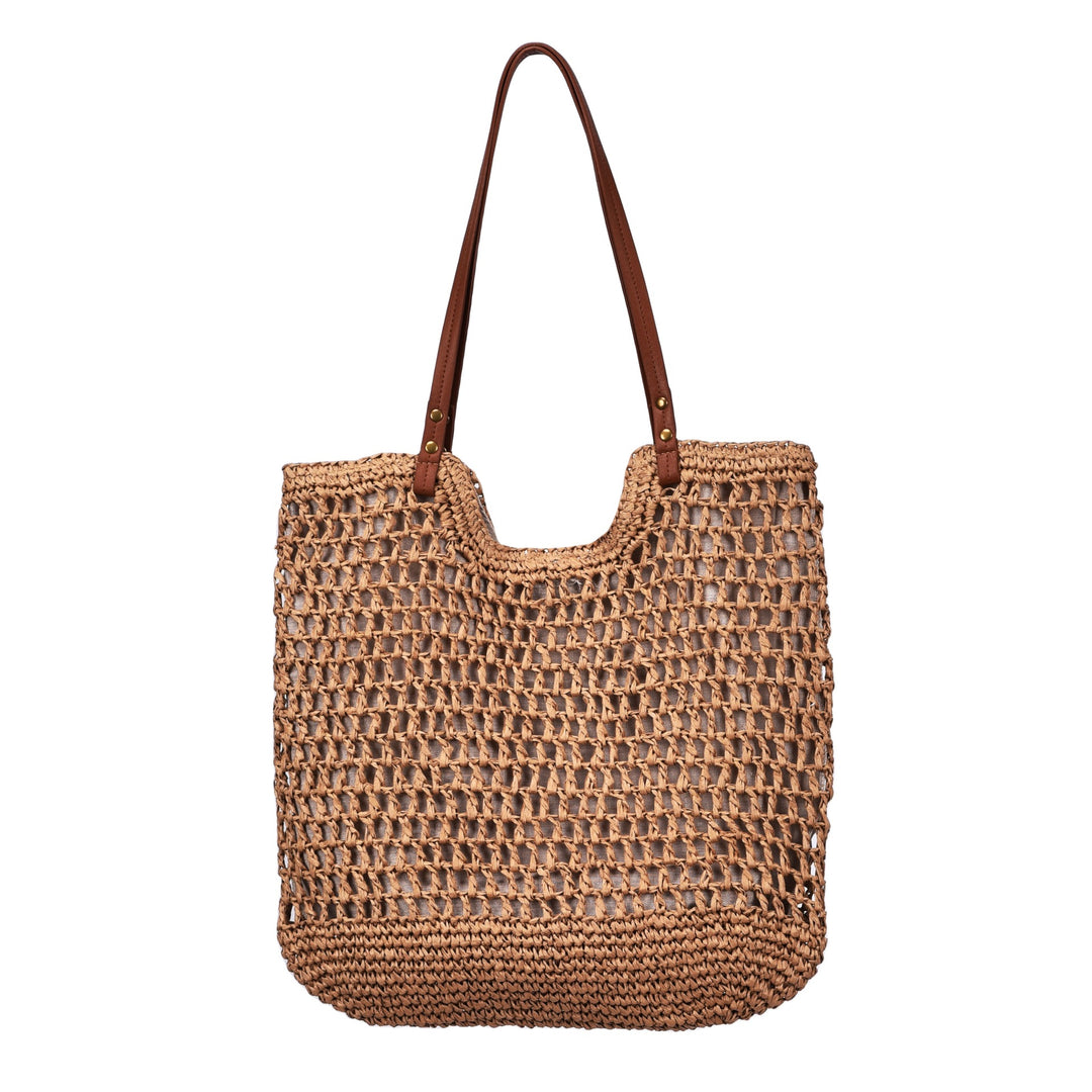 Handwoven cotton bag with leather handles Stornfield