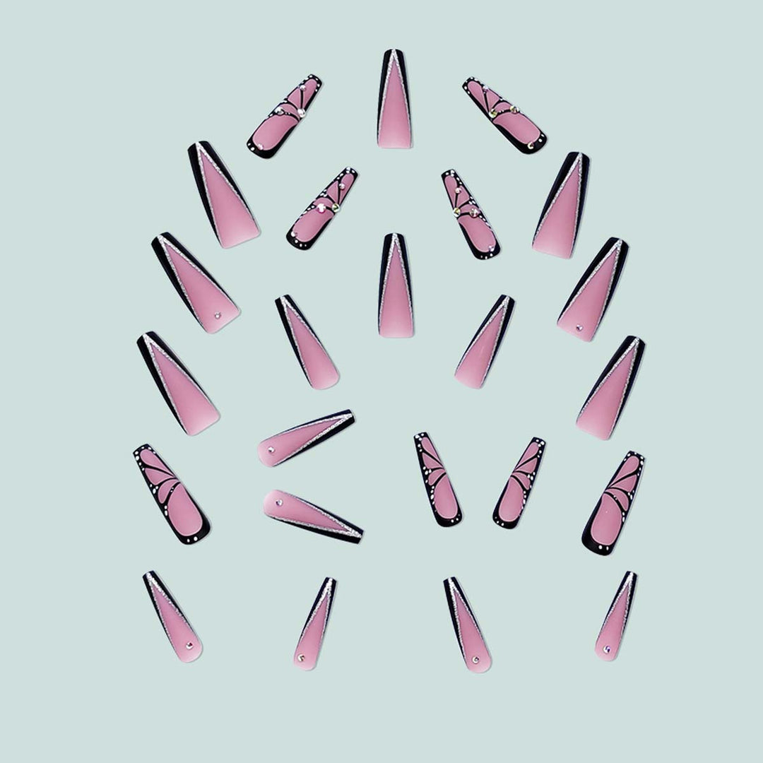 Artful stiletto artificial nails with glitter and butterfly motif Stornfield