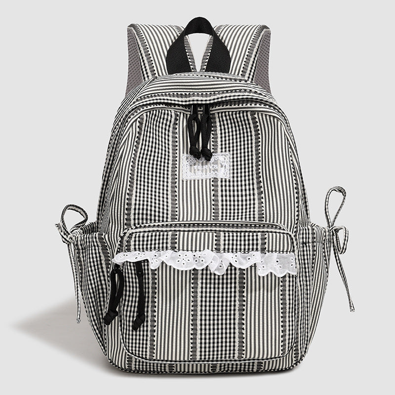 Stylish Striped Backpack with Lace Trim Stornfield
