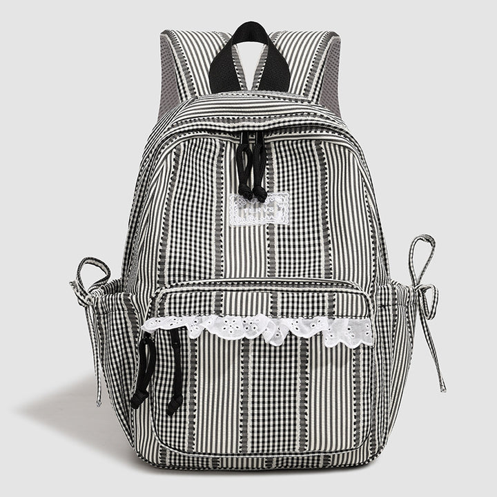 Stylish Striped Backpack with Lace Trim Stornfield