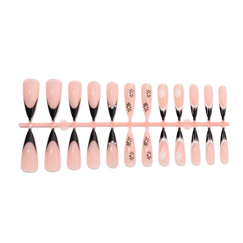 Artistic Stiletto Press-On Nail Set with Decorative Snowflake Designs Stornfield
