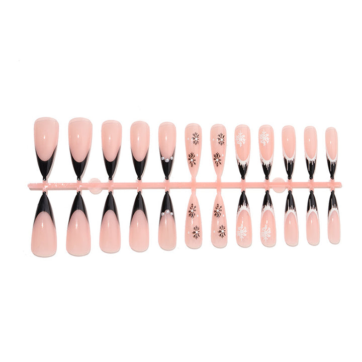 Artistic Stiletto Press-On Nail Set with Decorative Snowflake Designs Stornfield