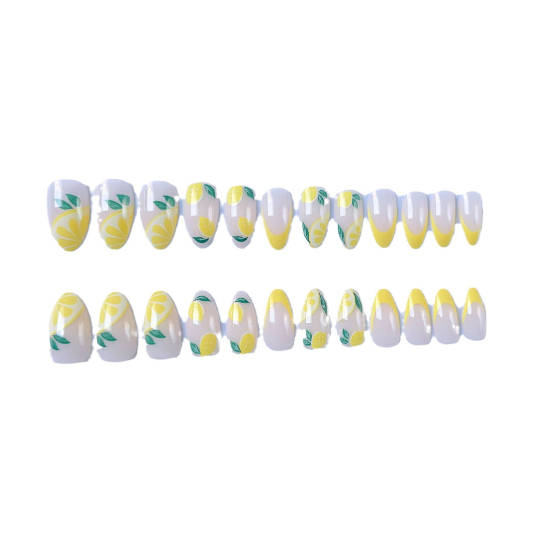 Stylish Nail Art Set with Lemon and Floral Design