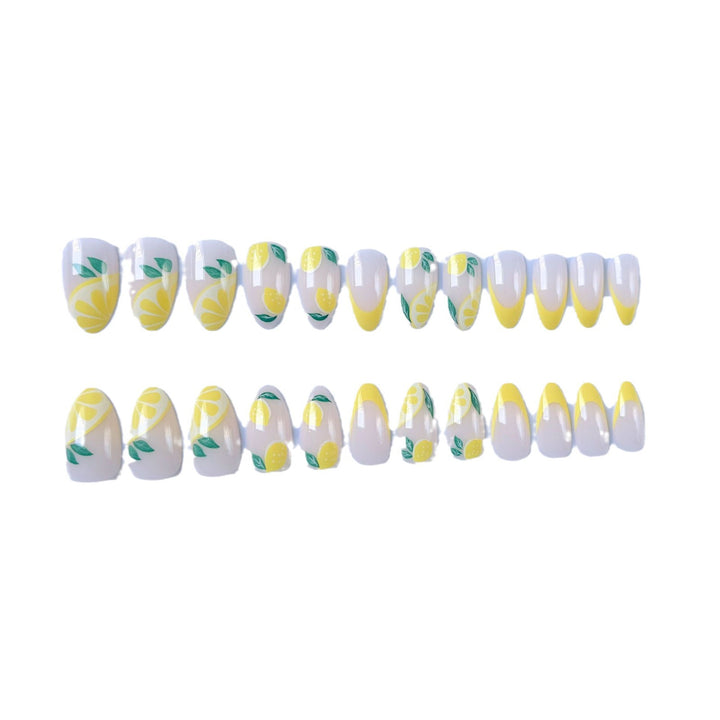 Stylish Nail Art Set with Lemon and Floral Design