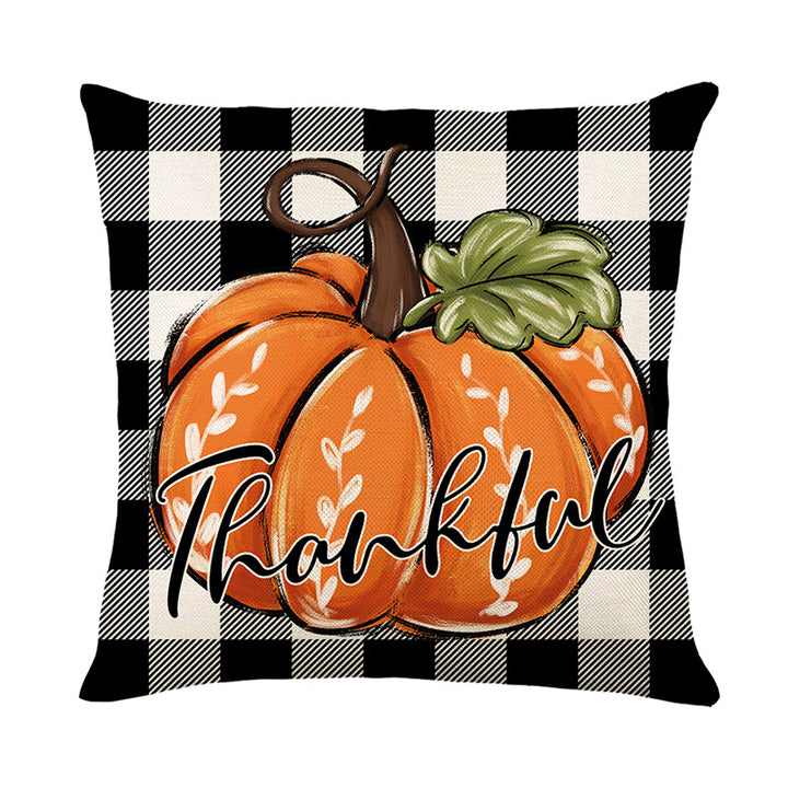 Decorative Throw Pillow Cover Autumn Pumpkin Thankful Buffalo Check Accent Case